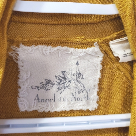 Angel of the North (Anthropologie) Linen Blend Mustard Yellow Cardigan - Size S - Picture 3 of 7